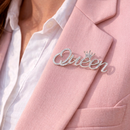 Handmade 925 Sterling Silver Queen Name Brooch Pin